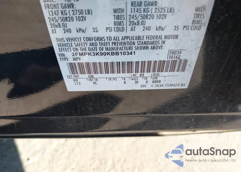 2019 Ford Edge Titanium from USA, damaged, VIN 2FMPK3K90KBB10341
